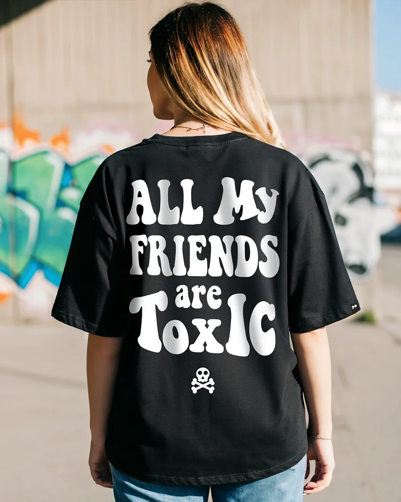 بيواكوف Women's Black Toxic Graphic Printed Oversized T-shirt